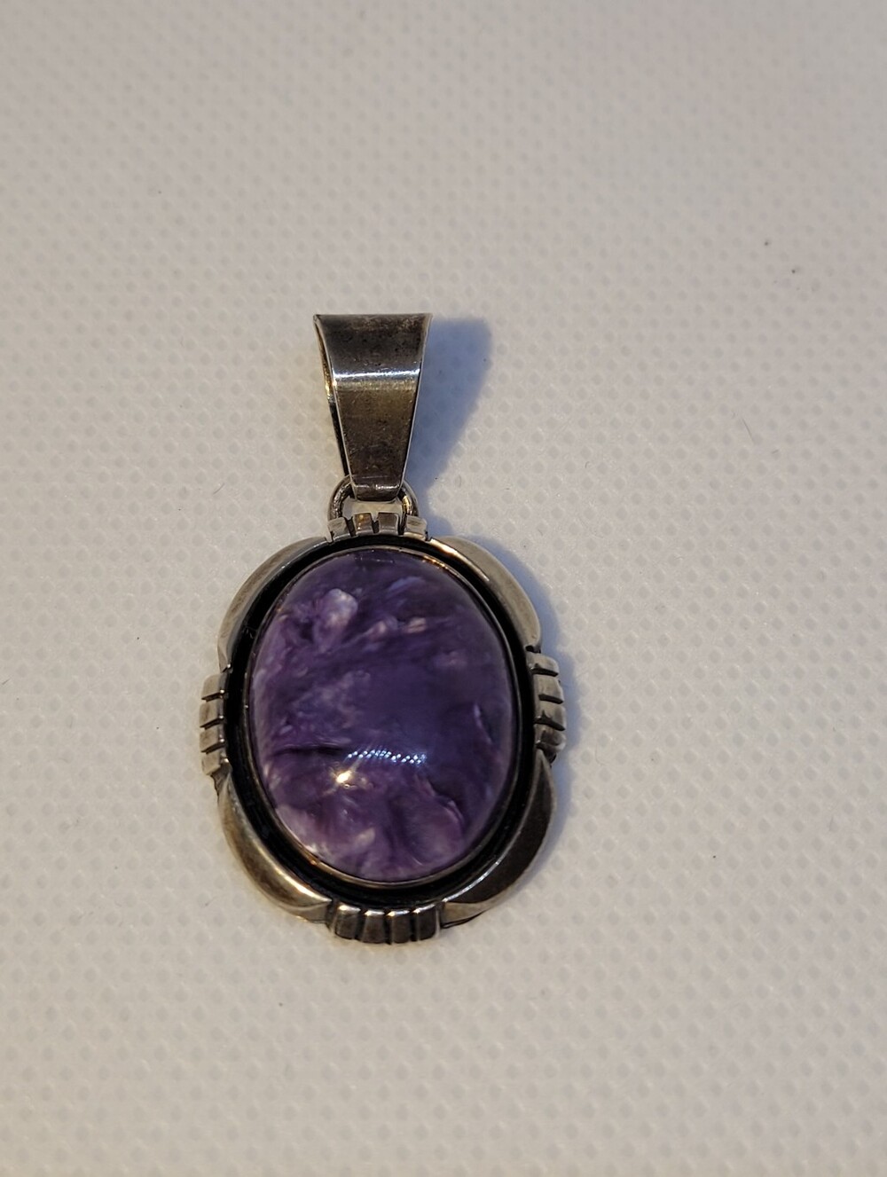 Oval Purple Charoite Stone Pendant in Sterling Silver Setting